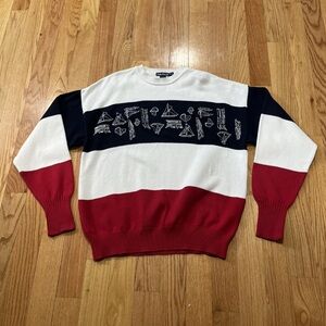 Vintage 90s Nautica Preppy Sweater Red White & Blue Colorblock Sailing Yachts XL